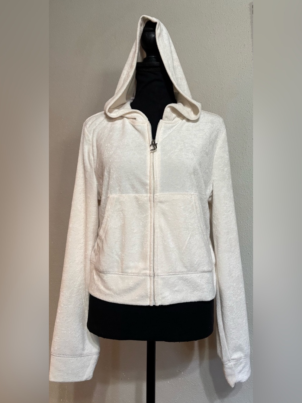 Women's JUICY COUTURE ivory color lightweight hooded zip jacket NWT